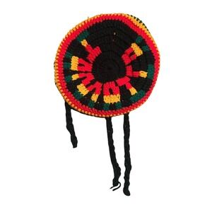 Rasta Hat with Black Dreadlocks Beanie Wig Marley VTG M/L Crocheted Red Black‎
